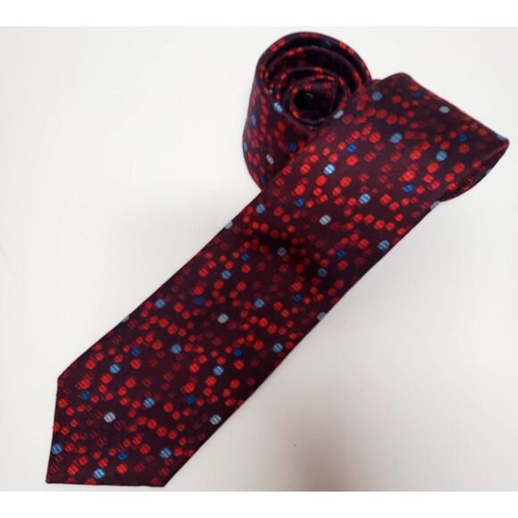 Jos A Bank Necktie Reserve Silk Burgundy w/Polka Dots Red/Periwinkle/White Print - Picture 4 of 8